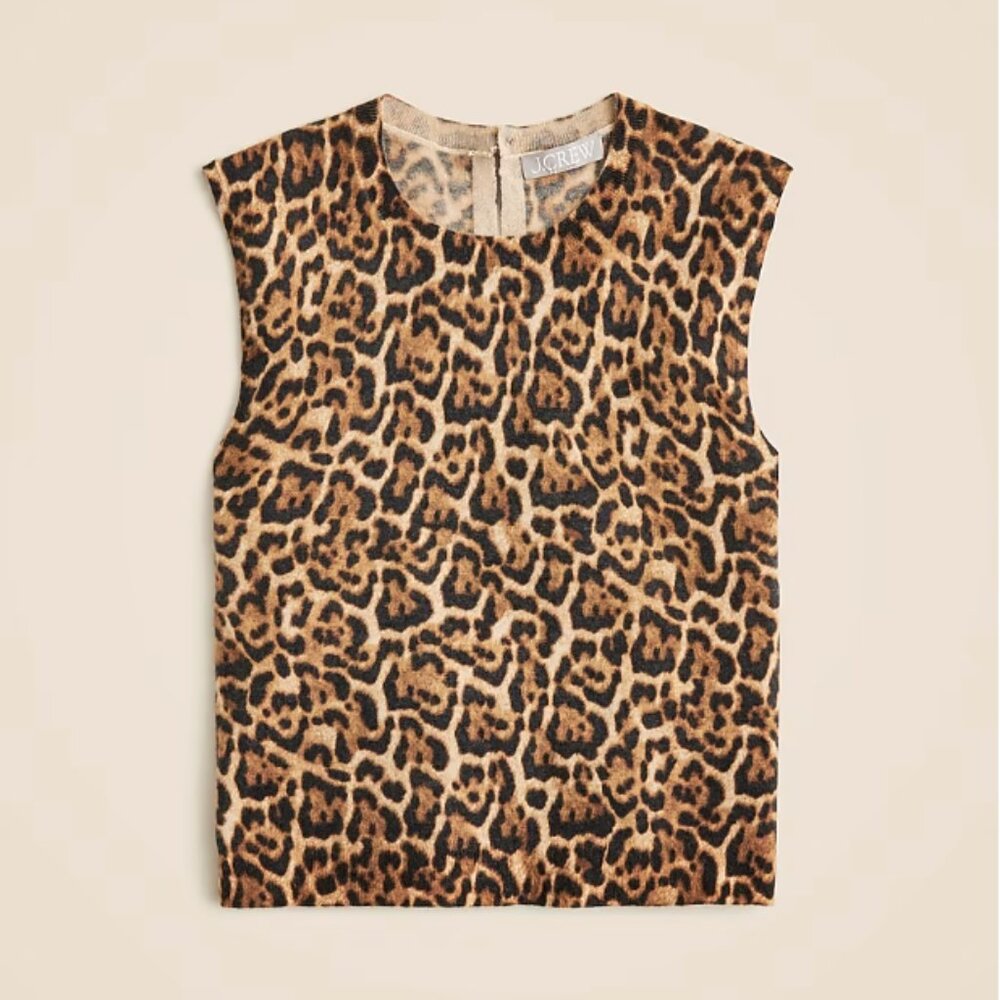 J Crew Featherweight Cashmere Blend Sweater Shell in Leopard Print